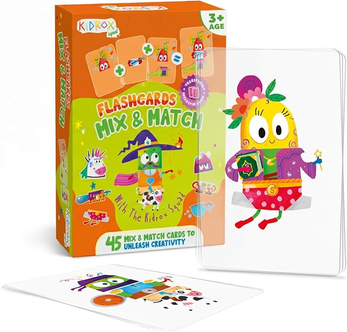 Kidrox Mix & Match Character Building Flash Cards, Transparent Layerable Learning Cards, 45 Pack by Kidrox
