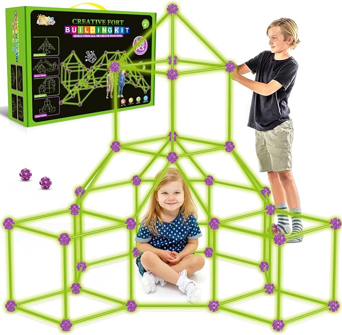 Glow In The Dark Fort Building Kit for Kids,STEM Construction Toys, Educational Gift for 3 4 5 6 7 8 9 10 11 12 Years Old Boys and Girls,Ultimate Creative Set for Indoor & Outdoors Activity,200 Pcs by SpringFlower