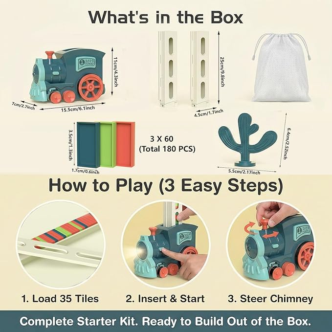 PREPHY Domino Train Toys Kids Games - Automatic Stacking Creative Game 3+ Year Old - Stem Montessori Toy for Boys 4-6 - Summer Autistic Christmas Birthday Gifts 5 6 Kids Ages 4-8 - Image 7