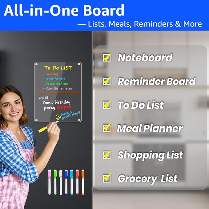 PigPotParty Acrylic Magnetic Whiteboard for Fridge, 12x9.5 Inch, 2 Pack - Image 4