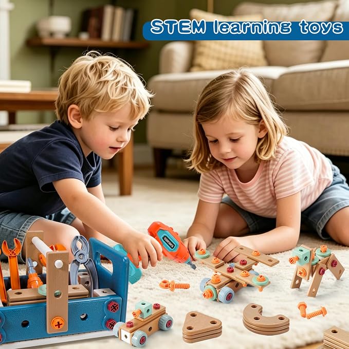 VEAIS Kids Tool Set with Drill,120Pcs Tool Set with ToolBench,Montessori Toy for 3+Year Old,Educational STEM Construction Toys for Ages 3-6,Pretend Play Kids Toys 3-5 Year Old Birthday Gift - Image 6
