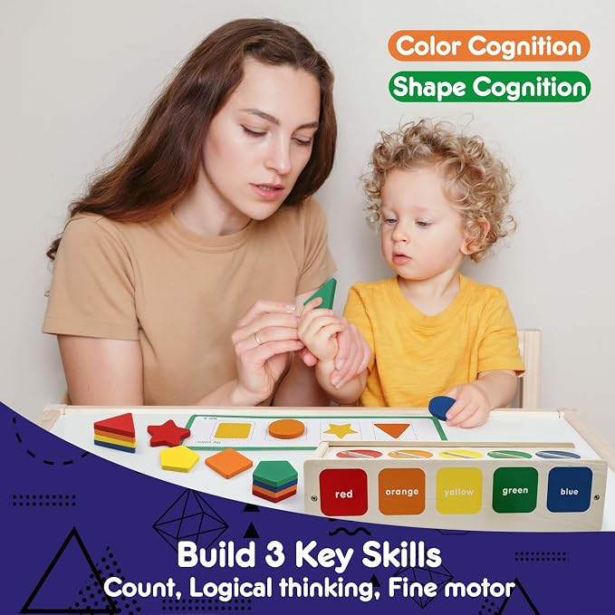 Wooden Sorting Toy Montessori Color & Shape Sorter Class Activity Toddlers Fine Motor Game Teaching Tool for Colors and Shapes Recognition, Birthday Gifts for Boys and Girls - Image 4