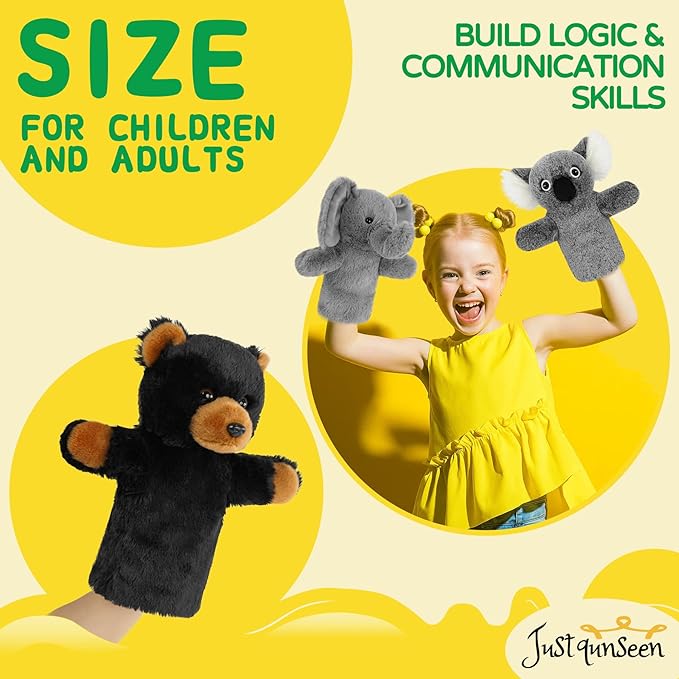Plush Hand Puppet Toddler Sensory Learning Toy Washable Preschool Classroom Activity Supplies Creative Imaginative Play Stuffed Animal Gift Black Bear