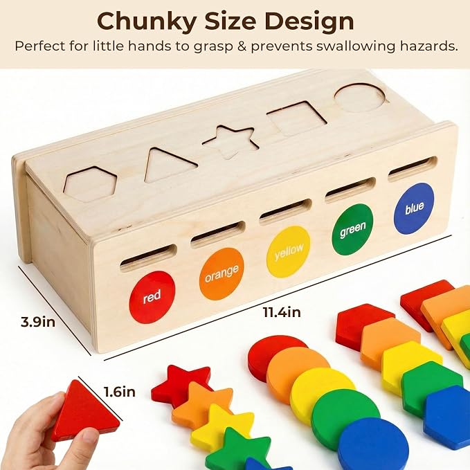 LovesTown 3-in-1 Wooden Shape Color Sorter Box with Logic Cards - Image 4