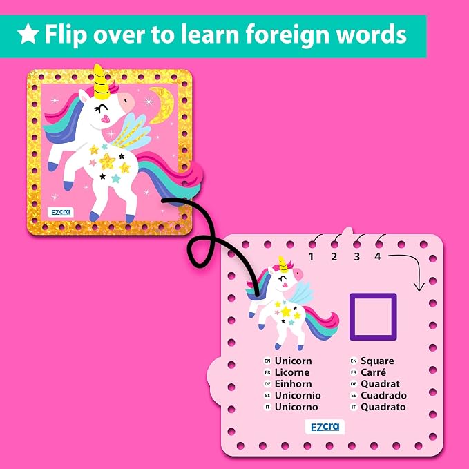KRAFUN Princess Unicorn Holographic Lacing Cards Age 3+ | 10 Projects - Image 4