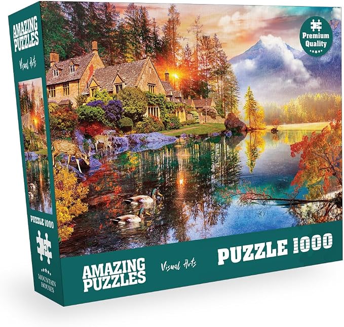 1000 Piece Jigsaw Puzzle for Kids and Adults 19x27in - Village by The Lake - Image 2