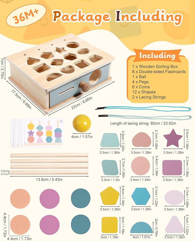 Biottro Montessori Toys for 3 4 5 Year Old - 5 in 1 Learning Education Toy for Toddler Kid Boys Girls - Shape Matching Stacking Color Sorting Beads Lacing Sensory Fidget Gifts - Image 5
