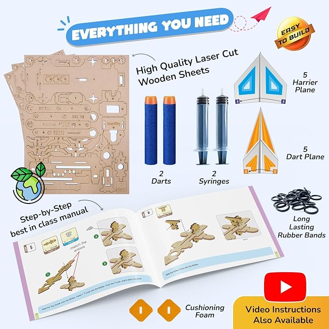 Smartivity DIY 2in1 Hydraulic Paper Airplanes & Darts Launcher STEM Toy for Kids Ages 6-14 Years I Birthday Gifts for Smart Kids | Science Kit for Boys & Girls 6, 8,10,12,14 Years Old