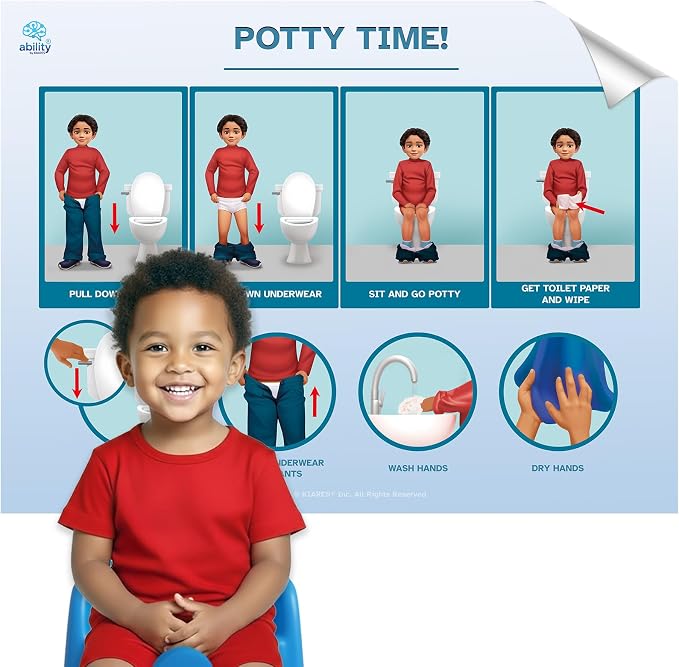 KIARES Potty Training Chart for Toddlers, Visual Bathroom Routine Poster for Kids, Helps Children Gain Independence & Confidence, Toilet Training (Biracial Boy) by Kiares