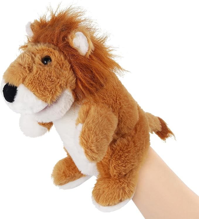 Animal Hand Puppets 11 Inch Safari Plush Farm Animal Woodland Animals Hand Puppet Toys Role-Play Toy Puppets for Kids Storytelling Imaginative Pretend Play Teaching Preschool(Lion)