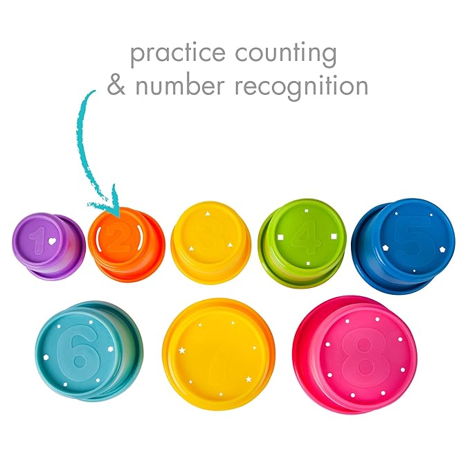 The First Years Stack & Count Stacking Cups - Colorful Baby Stacking Water Toys Set - Stackable Cups for Learning - Baby Bath Toys - Toddler Water Table Toys - 8 Count - Image 5