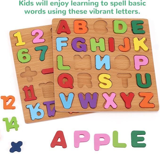 Alphabet Wooden Puzzles for Toddlers 3-5, Pack of 3 ABC, Number and Shape Puzzle, Preschool Educational Learning Toys with Puzzle Board & Letter Blocks for Girls Boys Ages 3 4 5 Years Old - Image 4