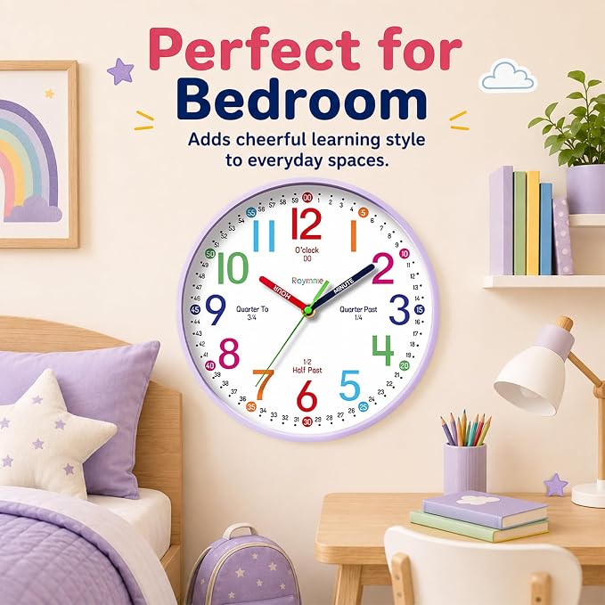 Roymnie Wall Clock 8" for Kids Learning Battery Operated Teaching Silent - Image 9