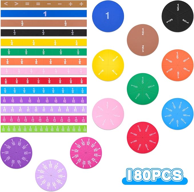 Meetory 180pcs Magnetic Fraction Tiles Circles, Rainbow Math Manipulatives Set for Preschool Elementary School Teacher, Prefect Classroom Learning Tools, Homeschool Supplies by Meetory