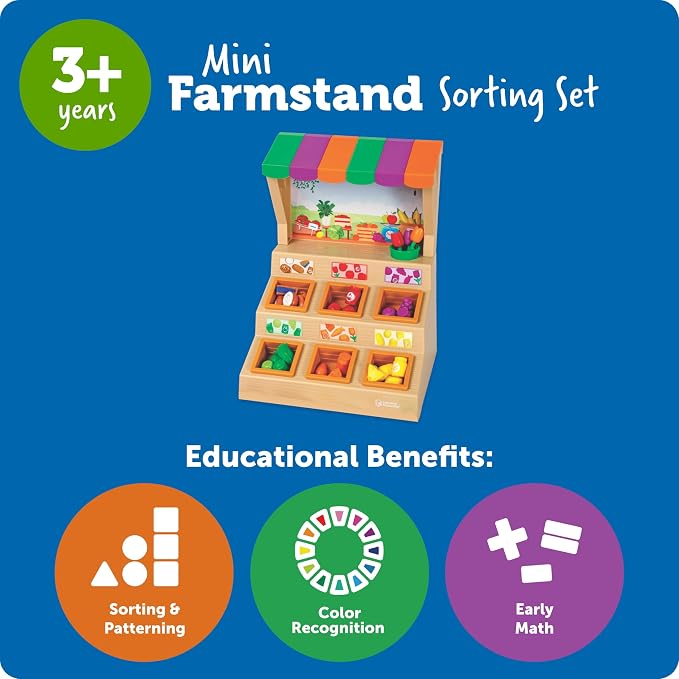 Learning Resources Mini Farmstand Sorting Set, Play Food Sets for Kids Kitchen, Grocery Store Pretend Play, Montessori Toys, Mini Food, Toddler Activities, Fine Motor Skills - Image 6