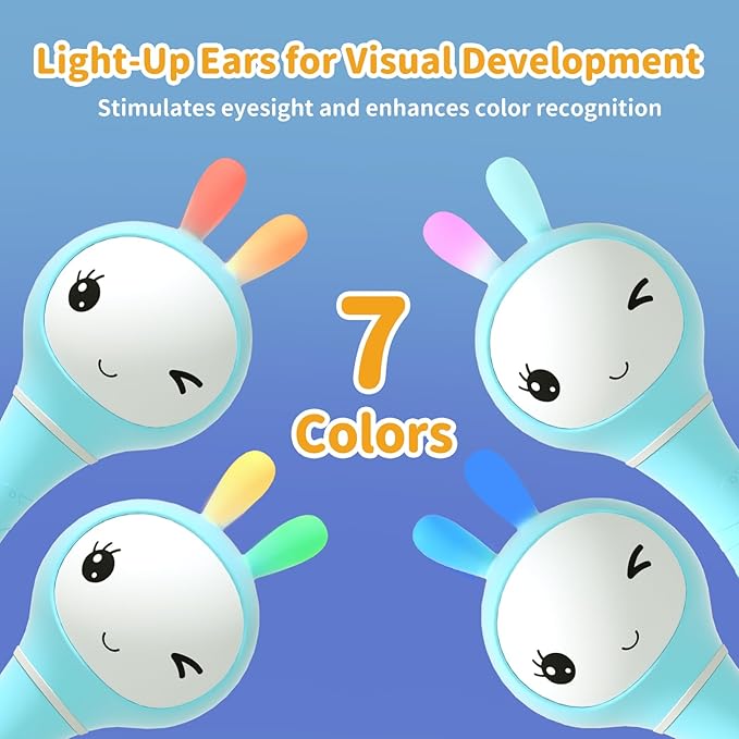 alilo Smarty Bunny Baby Rattle Musical Light Up Toys, Infants Newborns Baby Toys 0-3-6-12-18-24 Months,1 Year Old Boy Girl Gifts, 4 Music Modes and Color Recognition Function with 9 Color Card