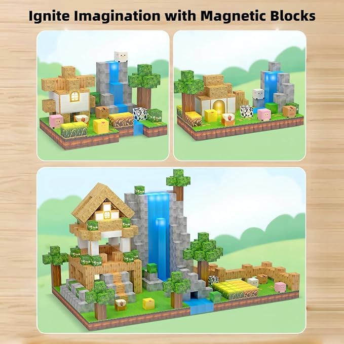 138 Pcs Magnetic Building Blocks, Enhance STEM Learning, Creative Play & Logical Thinking, Durable & Vibrant Color with Light Up Blocks, Ideal for Classroom & Screen-Free Entertainment (Forest Farm) - Image 6