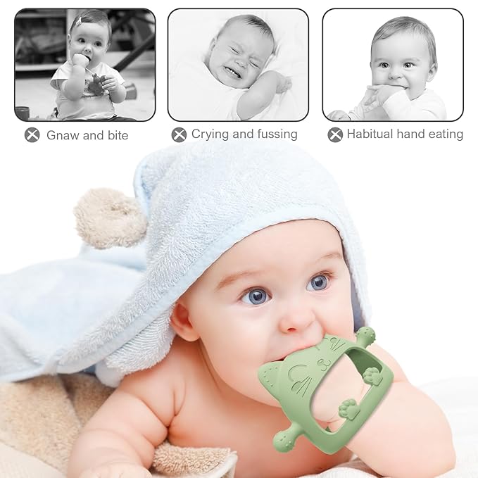 Baby Teether Toys,Silicone Teething Toys for Babies 0-6 Months,Never Drop Baby Chew Toys for Teething Relief, Teething Pacifiers,Baby Toys 0-6 Months,Ideal Gifts for Baby Shower（Cartoon Cat
