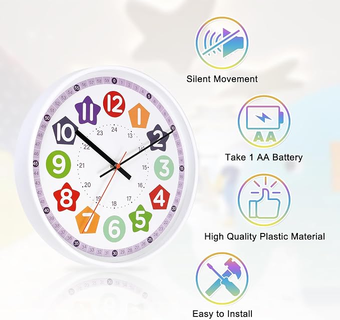 Learning wall Clock for Kids, 12 Inch Classroom Clock Time Teaching - Image 2