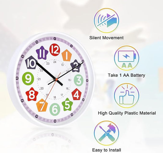 Learning wall Clock for Kids, 12 Inch Classroom Clock Time Teaching - Image 2