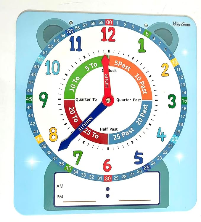 Teaching Clocks for Kids, Large Magnetic Writable Dry Erase Learning Clock with Pen,12" Teaching Demonstration Clock Learning Time to Tell Time for Kids Home School Classroom Supplies-Blue - Image 2