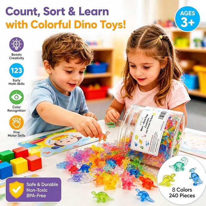 240 PCS Mini Dinosaur Toys for Kids,Translucent Counting Toys - Image 4