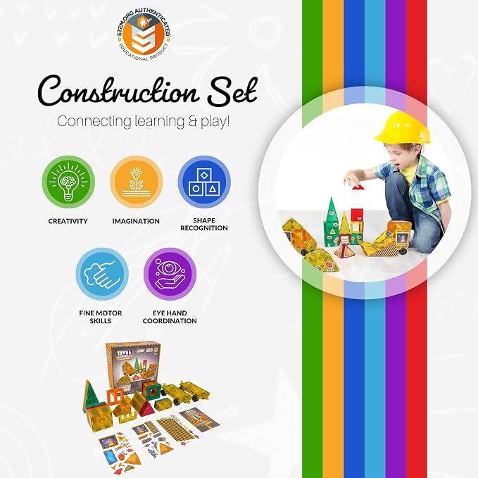 Tytan Tiles Construction Site & Trucks 60-Piece Magnetic Tiles Building Set, Fun Kids’ STEM Toy, Creative Play, Shape & Pattern Recognition, Fine Motor Skills, Includes Storage Bag, Ages 3 and Up - Image 4