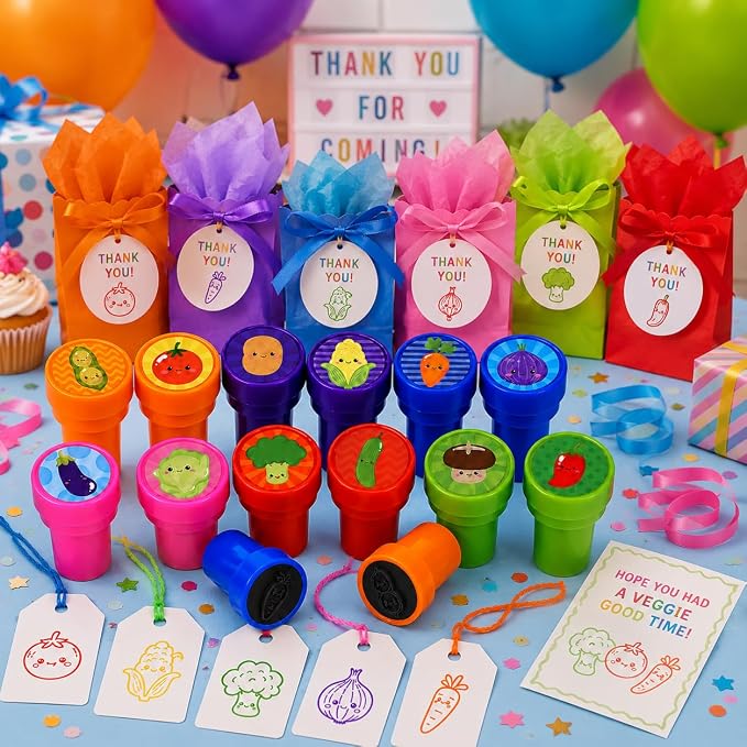 Cinrobiye 24 Pcs Vegetable Stampers Party Favor Set, Cute Veggie Stamps for Kids Birthday Party, Classroom Rewards, Educational Learning Toys, Goody Bag Fillers, Healthy Food Party Supplies - Image 5