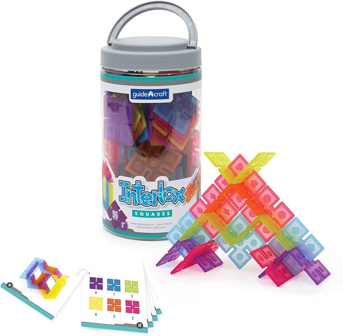 Guidecraft Interlox Squares - 96 Piece Set Interlocking Construction Toy, Creative Building - Educational STEM Construction Toy for Kids by Unknown