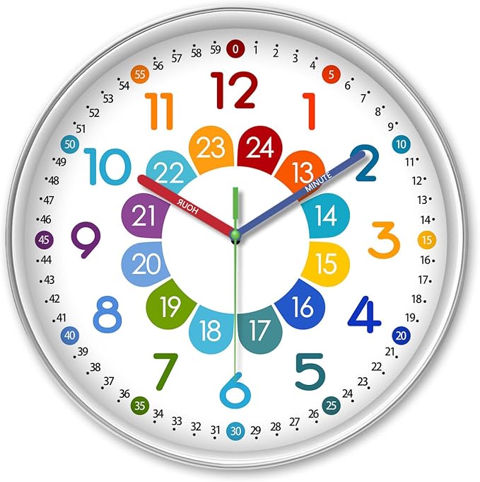 XFM Colorful Kids Wall Clock for Classroom 14 Inch Silent Non-Ticking by XFMWallClock