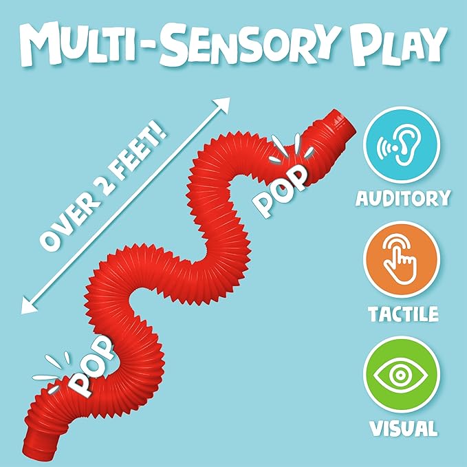 BUNMO Stocking Stuffers for Kids - Pop Tubes - Sensory Toys - Toddler Toys - Imaginative Play & Stimulating Creative Learning - Stocking Stuffers for Toddlers - 4 Pack Large