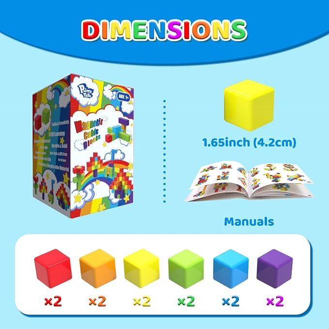 Magnetic Building Blocks Large, 1.65 inch Stacking Cubes for Toddlers - Image 7