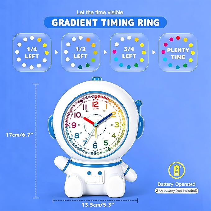 Analog Alarm Clock for Kids with Snooze and Nightlight, Cute Aatro Tabletop Lamp, Ring Alarm/Music Alarm Loud for Bedroom, Battery Powered,Kids’ Time Learning Perfect for Boys Girls Gifts - Image 4
