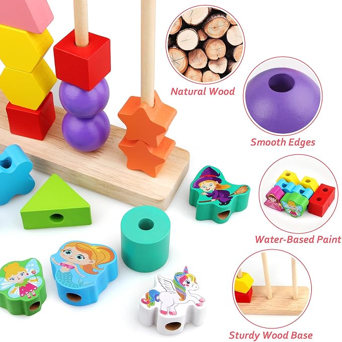 Vinlon Montessori Toys for Toddlers 2 3 4 Years Old -Princess Unicorn Fairy Mermaid Shapes Sorting Stacking Vivid Colors, Early Learning Educational Toys Easter Basket Stuffers Valentine's Day Gift - Image 5