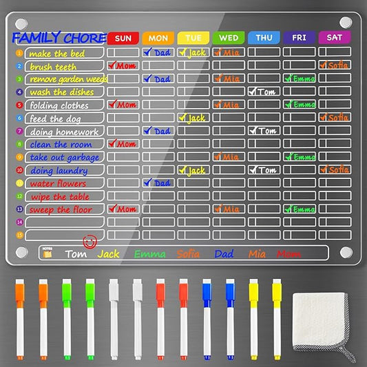 PigPotParty Acrylic Magnetic Chore Chart for Multiple Kids, Large 16x12 in by PigPotParty