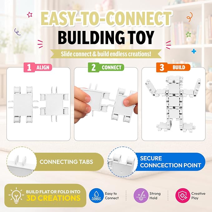 100 Piece White Snap Connecting Building Toy Set for Kids - Image 5