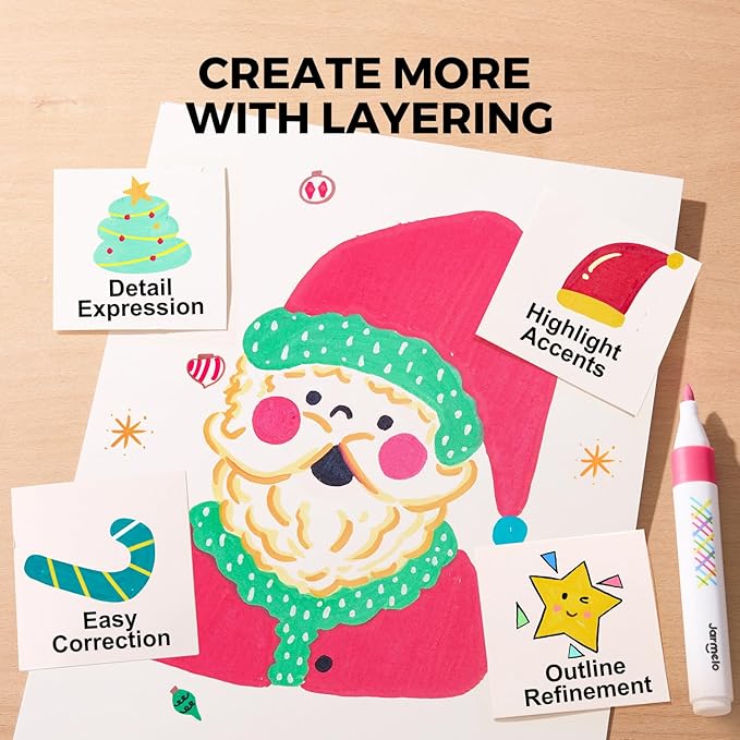 Jar Melo Washable Layered Markers for Kid Age 4-8, Water Based Blendable Markers for Toddler Safe and Non-Toxic, Coloring Art Supplies for Preschool Gift, 24 Colors