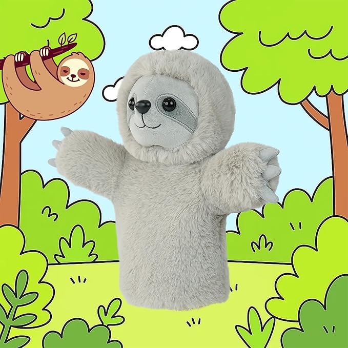 Hand Puppet Toy Speech Therapy Learning Tool Soft Stuffed Animal for Children Adults Family Fun Adult Size Fit Educational Gift Toddler Toy Sloth