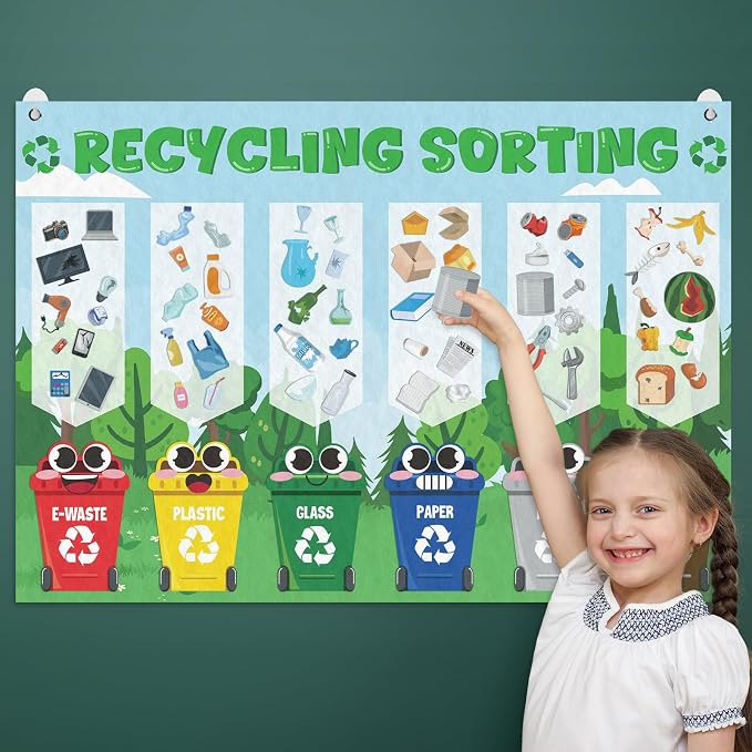Cinrobiye Felt Earth Day Recycling Sorting Game Learn to Recycle Activity Set Garbage Sorting Educational Game Classroom Recycling Activity Bulletin Board Decorations Earth Day Craft Kit - Image 6
