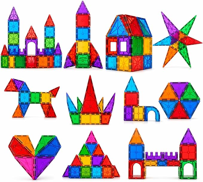 ME JO 100 PCS, Magnetic Building Blocks for Kids, Magnetic Tiles, STEM Educational Toy with Car Base, Strong Magnets Construction Set for Toddlers & Kids Birthday Gifts 3 4 5 6 7 8 9 + - Image 6