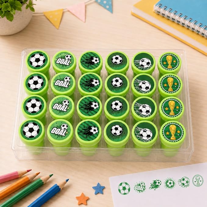 Cinrobiye 24 Pcs Soccer Sports Stampers for Kids, Pre-Inked Football Party Favor Set, Sports Birthday Party Supplies, Classroom Rewards, Goody Bags, Piñata Fillers - Image 4