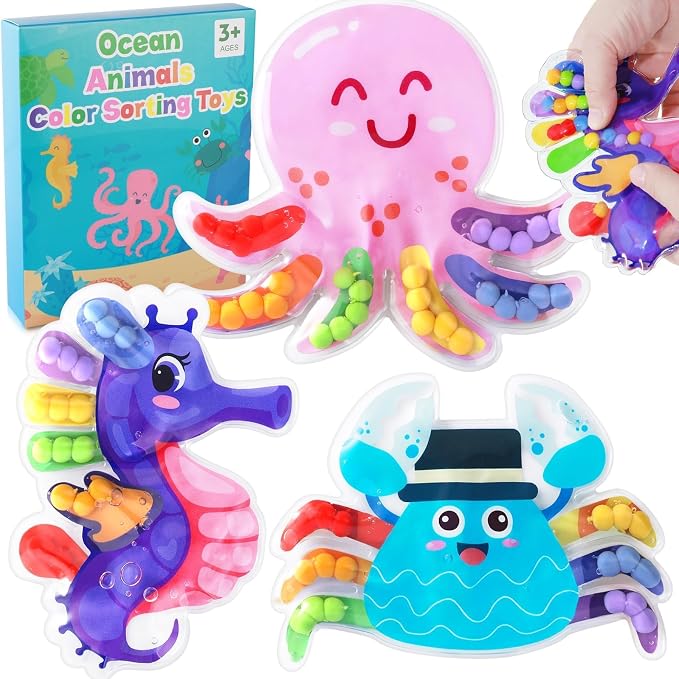 3Pack Color Sorting Toys Sensory Toys : Fine Motor Skill Games Learning for Toddlers, Color Matching Fidget Sensory for Calm Down, Preschool Learning & Educational Montessori (Sea Animals 3pack) by Morequantitymoreaffordabilitymoresoftnessmoresurprises%EF%BC%81