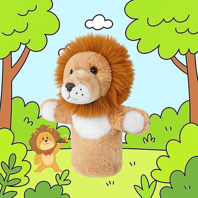 Plush Toy Hand Puppet Wild Animal for Puppet Show Stage Adult Size Fit Educational Storytelling Tool Stuffed Safari King Lion