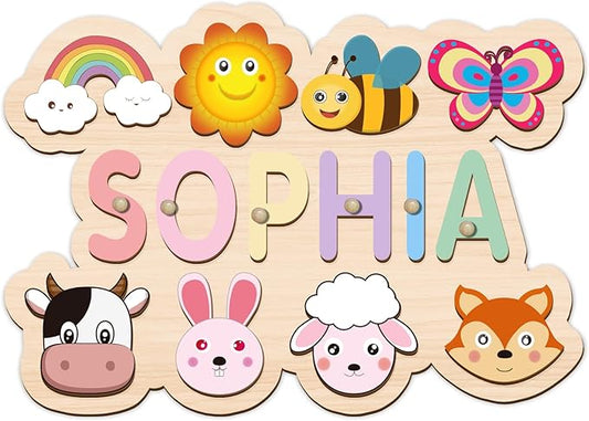 Personalized Name Puzzle for Kids, Customized Wooden Name Animal Puzzle, Baby Gifts, Baby Shower, Montessori Learning Toddler Toys