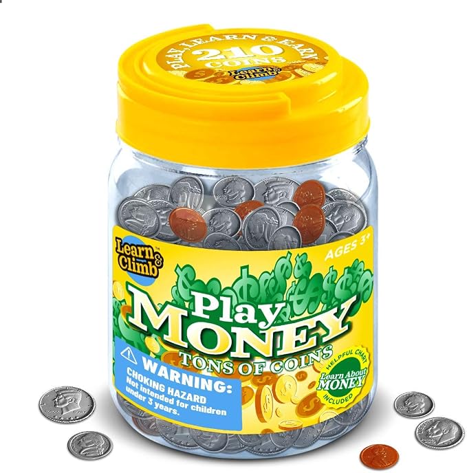 Learn & Climb Play Money Coins for Kids - 10 Half Dollars, 50 Quarters, 50 Dimes, 50 Nickels, 50 Pennies by LearnClimb
