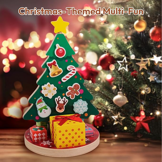 Woodtoe Magnetic Christmas Tree Toy for Toddlers, Montessori Toys for 3 4 5 6 Year Old, Wooden Color Sorting & Stacking Toys, Fine Motor Skills Sensory Toys, Christmas Decorations STEM Gifts for Kids - Image 2