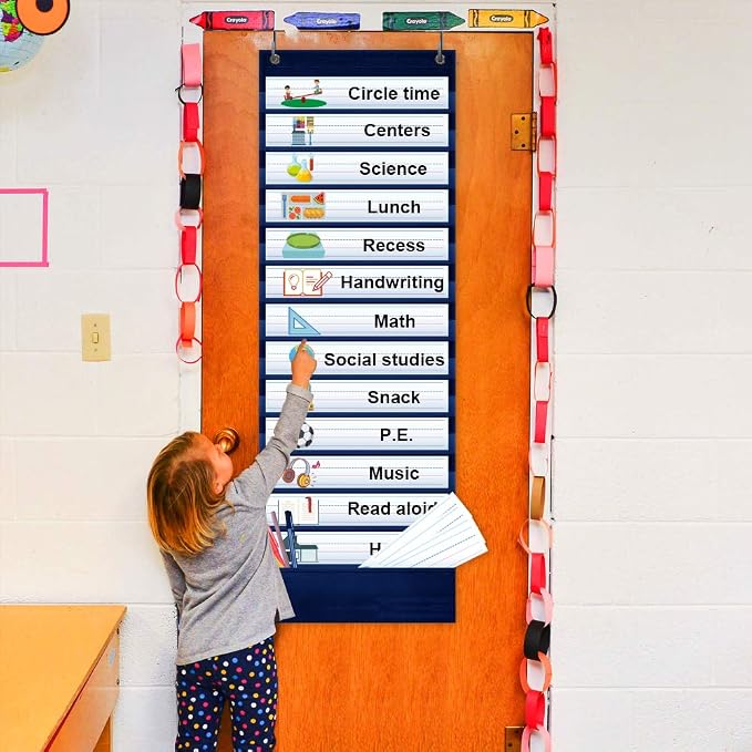 AKAYOK -13+1 Pocket Daily Schedule Pocket Chart, Ultra-Durable Visual Schedule for Kids -Pocket Chart for Classroom Office Home -Reusable Daily Schedule for Kids -Reversible Chart for Sentence Strips - Image 7