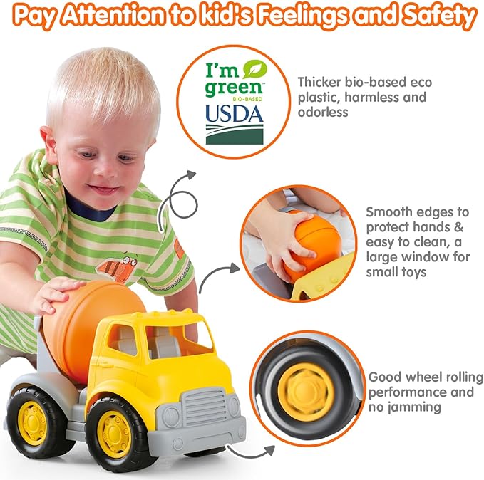PLAY Eco-Friendly Cement Mixer Toy Truck, [USDA Certified] No BPA/Phthalate/PVC, Recycled Bioplastic Construction Vehicle Gift for Boy Girl, Fine Motor Skills Car Toys