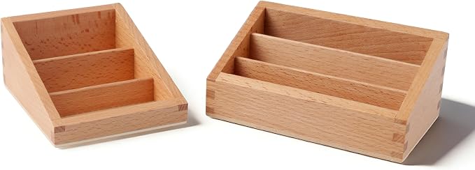 Premium Montessori Large Three Part Box 2pcs– Solid Beechwood Storage Box for Language 3-Part Cards, Sorting & Classification Tray, Practical Life Materials for Card Organization, Homeschool Classroom - Image 3