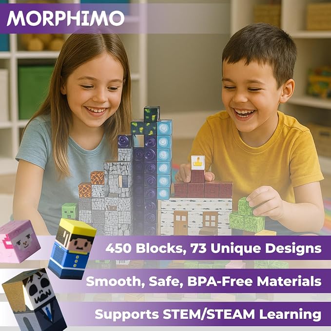 450 PCS Magnetic Building Blocks Set - Big STEM & Sensory Toy for Kids - Stacking Magnets - Instruction Book & Fabric Storage Bag - Shared Play Toy for Siblings & Friends - Image 2
